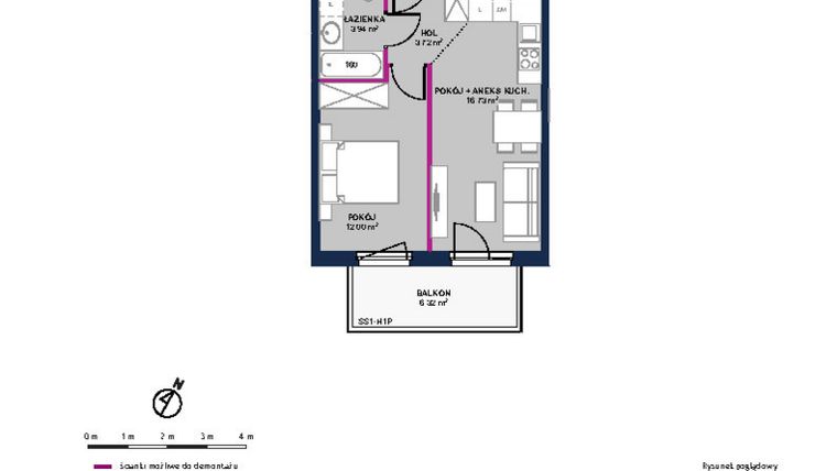 Rzut - Mieszkanie na sprzedaż 2 pokoje o powierzchni 36,39 m² - numer 204 w Moja Północna Etap III