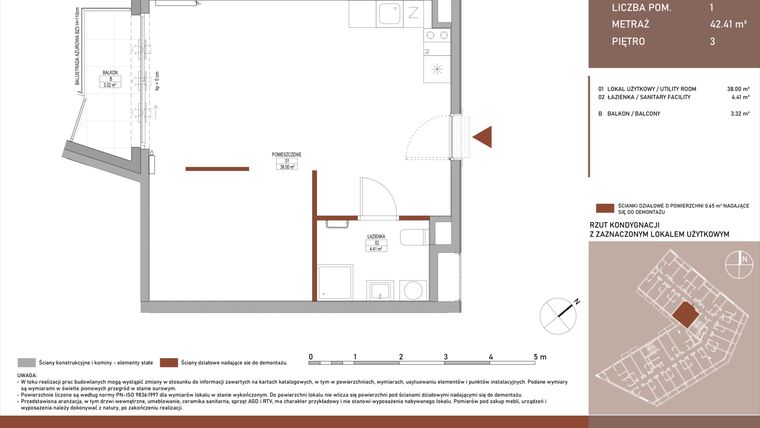 Rzut - Mieszkanie na sprzedaż 1 pokój o powierzchni 42,4 m² - numer B.4.39 w Żurawie - etap II