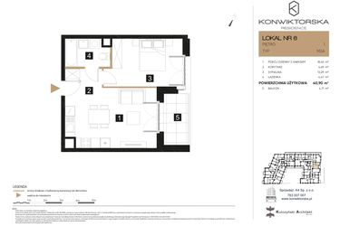 Rzut - Mieszkanie na sprzedaż 2 pokoje o powierzchni 40,9 m² - numer 06 w Konwiktorska Residence