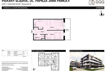 Rzut - Mieszkanie na sprzedaż 2 pokoje o powierzchni 45,5 m² - numer A1.25 w Luxor Residence