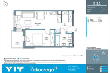Rzut - Mieszkanie na sprzedaż 2 pokoje o powierzchni 45,8 m² - numer B.2.2 w Rakoczego 17