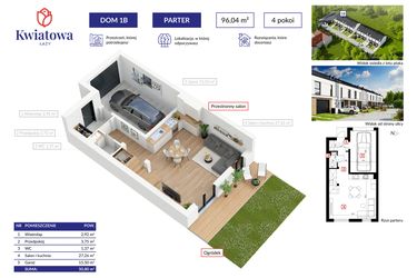 Rzut - Dom na sprzedaż 4 pokoje o powierzchni 96,04 m² - numer 1B w Osiedle Kwiatowa Łazy