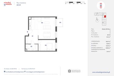 Rzut - Mieszkanie na sprzedaż 2 pokoje o powierzchni 61,4 m² - numer A2.3.3 w Mieszkaj w Mieście - Załęska od Nowa