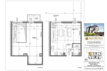 Rzut - Mieszkanie na sprzedaż 1 pokój o powierzchni 67,52 m² - numer B’.8 w Osiedle Maureska etap 2