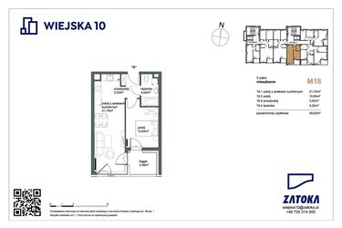 Rzut - Mieszkanie na sprzedaż 2 pokoje o powierzchni 39,63 m² - numer M18 w Wiejska 10