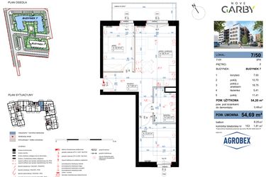 Rzut - Mieszkanie na sprzedaż 3 pokoje o powierzchni 54,69 m² - numer 7/50 w Nove Garby