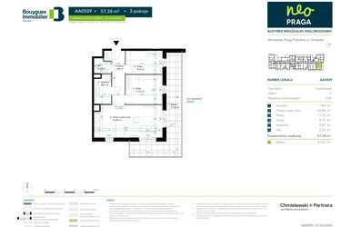 Rzut - Mieszkanie na sprzedaż 3 pokoje o powierzchni 57,38 m² - numer AA0509 w Neo Praga