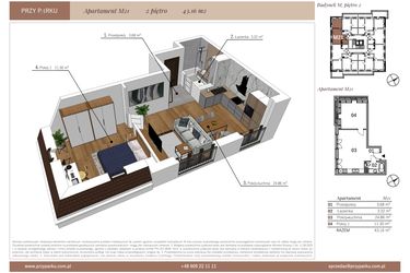 Rzut - Mieszkanie na sprzedaż 2 pokoje o powierzchni 43,16 m² - numer M21 w Przy Parku etap II