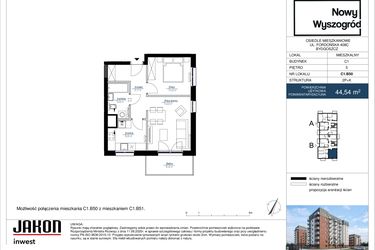 Rzut - Mieszkanie na sprzedaż 2 pokoje o powierzchni 44,54 m² - numer C1.B50 w Nowy Wyszogród etap II