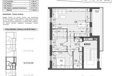 Rzut - Mieszkanie na sprzedaż 3 pokoje o powierzchni 66,56 m² - numer EC2 w Wzgórze Zelwerowicza