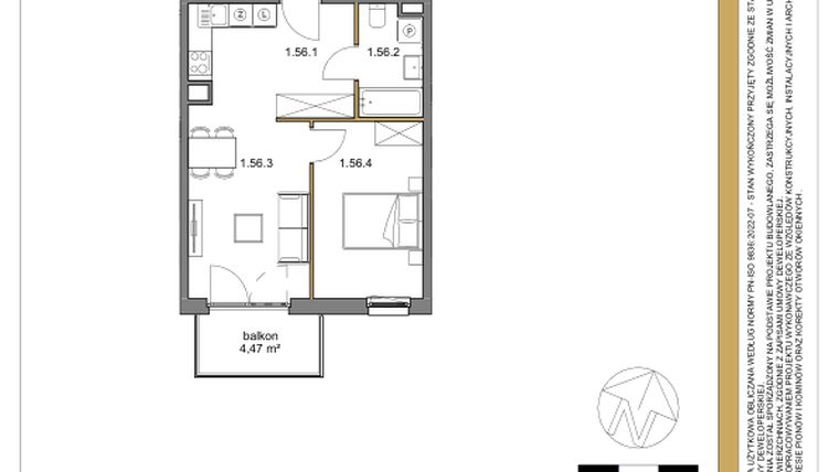 Rzut - Mieszkanie na sprzedaż 2 pokoje o powierzchni 42,08 m² - numer 56 w Osiedle Sfera etap II