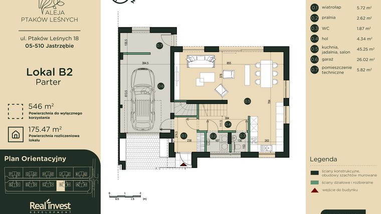 Rzut - Dom na sprzedaż 5 pokoi o powierzchni 175,47 m² - numer B2 w Aleja Ptaków Leśnych