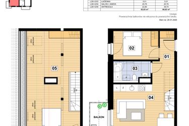 Rzut - Mieszkanie na sprzedaż 3 pokoje o powierzchni 63,93 m² - numer L-29 w Mickiewicza 21 Residence