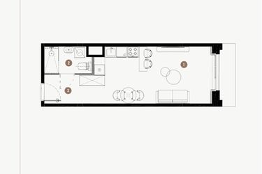 Rzut - Mieszkanie na sprzedaż 1 pokój o powierzchni 29,79 m² - numer B.02.06 w WIMA APARTMENTS