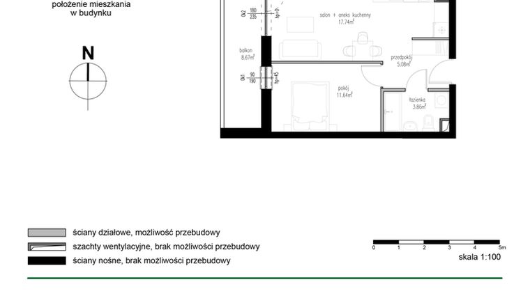 Rzut - Mieszkanie na sprzedaż 2 pokoje o powierzchni 38,32 m² - numer 15 w Wędrowna