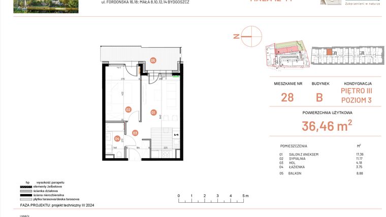 Rzut - Mieszkanie na sprzedaż 2 pokoje o powierzchni 36,46 m² - numer 12.28 w Osiedle Nowe Horyzonty etap III