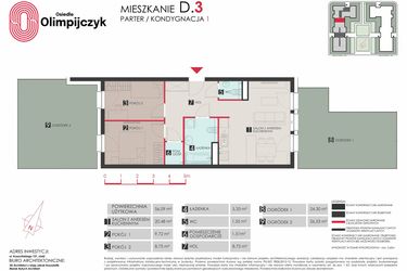 Rzut - Mieszkanie na sprzedaż 3 pokoje o powierzchni 56,08 m² - numer D3 w Osiedle Olimpijczyk II etap