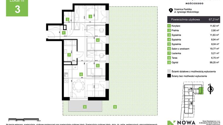 Rzut - Mieszkanie na sprzedaż 4 pokoje o powierzchni 67,21 m² - numer M3 w Nowa Częstochowa Mościckiego