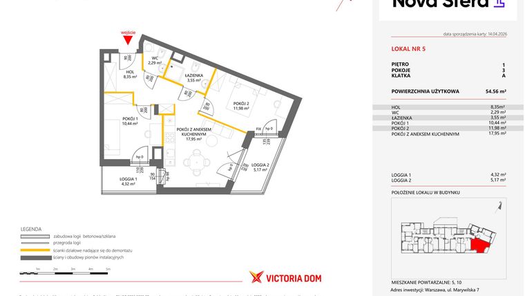 Rzut - Mieszkanie na sprzedaż 3 pokoje o powierzchni 54,56 m² - numer 5 w Miasteczko Nova Sfera 4