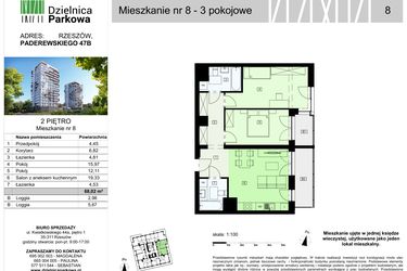 Rzut - Mieszkanie na sprzedaż 3 pokoje o powierzchni 67,85 m² - numer 8/B7 w Dzielnica Parkowa VII