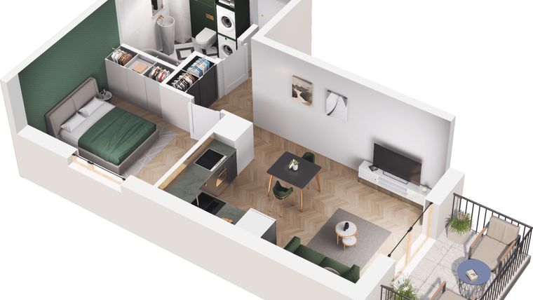 Rzut - Mieszkanie na sprzedaż 2 pokoje o powierzchni 36,8 m² - numer A1.102.M04 w Mieszkaj w mieście - Ogrody Glogera
