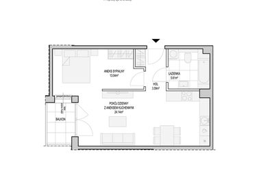 Rzut - Mieszkanie na sprzedaż 1 pokój o powierzchni 47,42 m² - numer WO/T/13/24 w Wiszące Ogrody