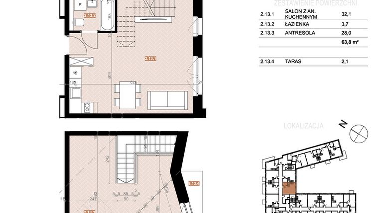 Rzut - Mieszkanie na sprzedaż 2 pokoje o powierzchni 63,8 m² - numer 213 w Szczecińska 20
