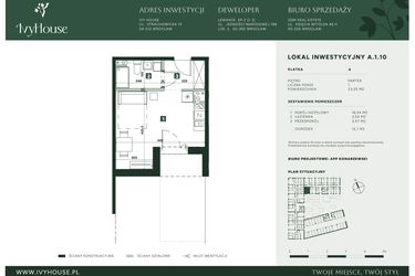 Rzut - Mieszkanie na sprzedaż 1 pokój o powierzchni 23,55 m² - numer A.1.10 w IVY HOUSE - Apartamenty inwestycyjne