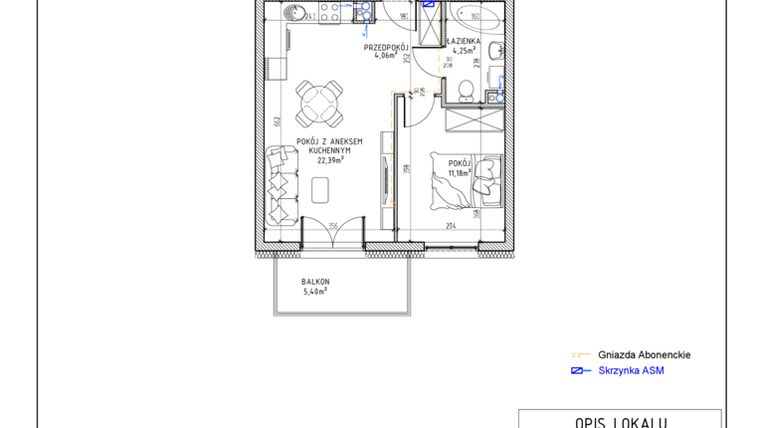 Rzut - Mieszkanie na sprzedaż 2 pokoje o powierzchni 41,88 m² - numer 40 w Harmonia bud. M3