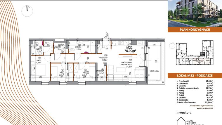 Rzut - Mieszkanie na sprzedaż 4 pokoje o powierzchni 75,9 m² - numer M22 w Villa Terra