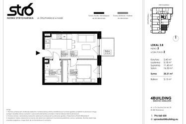Rzut - Mieszkanie na sprzedaż 2 pokoje o powierzchni 35,31 m² - numer 3.8 w Nowa Strycharska | STR 6