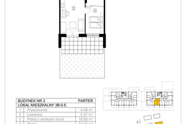 Rzut - Mieszkanie na sprzedaż 2 pokoje o powierzchni 42,96 m² - numer 3B-0.5 w Gardenia Pogodno
