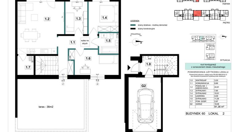 Rzut - Mieszkanie na sprzedaż 4 pokoje o powierzchni 91,31 m² - numer 60-2 w Błonie Bosco