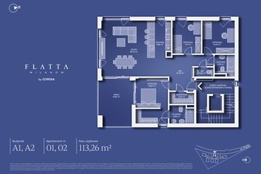 Rzut - Mieszkanie na sprzedaż 4 pokoje o powierzchni 113,26 m² - numer A2.01 w Flatta Wilanów