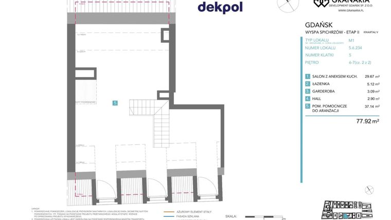 Rzut - Mieszkanie na sprzedaż 1 pokój o powierzchni 77,92 m² - numer 5.6.234.M w Granaria