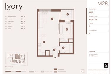 Rzut - Mieszkanie na sprzedaż 2 pokoje o powierzchni 48,91 m² - numer M28 w Ivory