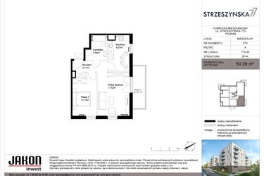 Rzut - Mieszkanie na sprzedaż 2 pokoje o powierzchni 50,29 m² - numer 77D.20 w Strzeszyńska 77