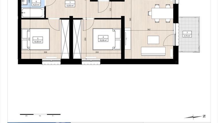 Rzut - Mieszkanie na sprzedaż 3 pokoje o powierzchni 60,51 m² - numer B4/3/38 w MONTANO