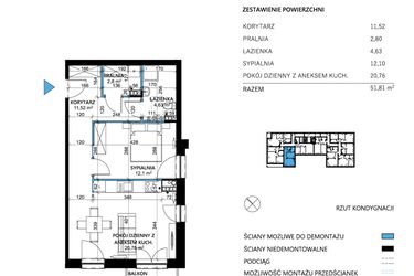 Rzut - Mieszkanie na sprzedaż 2 pokoje o powierzchni 52,17 m² - numer 12 w Comfort Corner