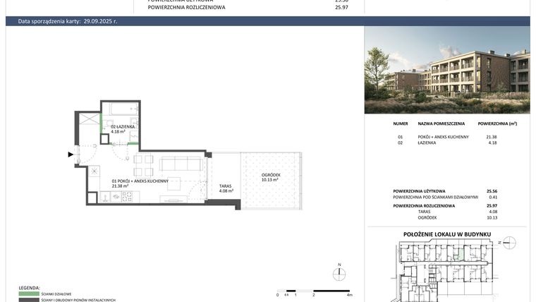 Rzut - Mieszkanie na sprzedaż 1 pokój o powierzchni 25,56 m² - numer B-06 w Hillence etap 2