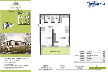 Rzut - Mieszkanie na sprzedaż 2 pokoje o powierzchni 62,54 m² - numer I0M3 w Jaśminowe Wzgórze - etap II