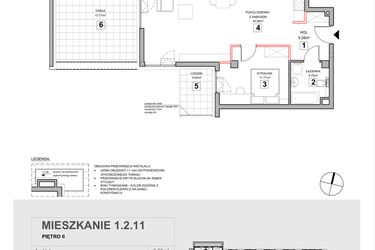 Rzut - Mieszkanie na sprzedaż 2 pokoje o powierzchni 57,27 m² - numer 1.2.11 w Zakątek Harmonia III