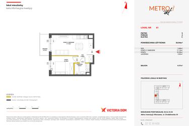 Rzut - Mieszkanie na sprzedaż 2 pokoje o powierzchni 36,94 m² - numer 61 w Metro Art 7