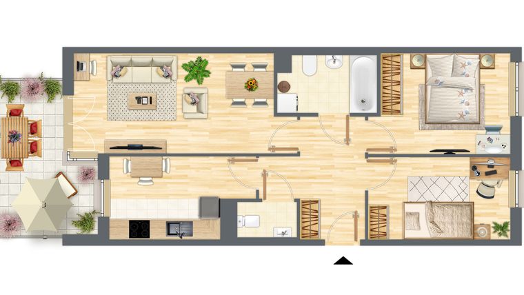 Rzut - Mieszkanie na sprzedaż 3 pokoje o powierzchni 66,56 m² - numer 41 w Nowa Myśliwska 55B