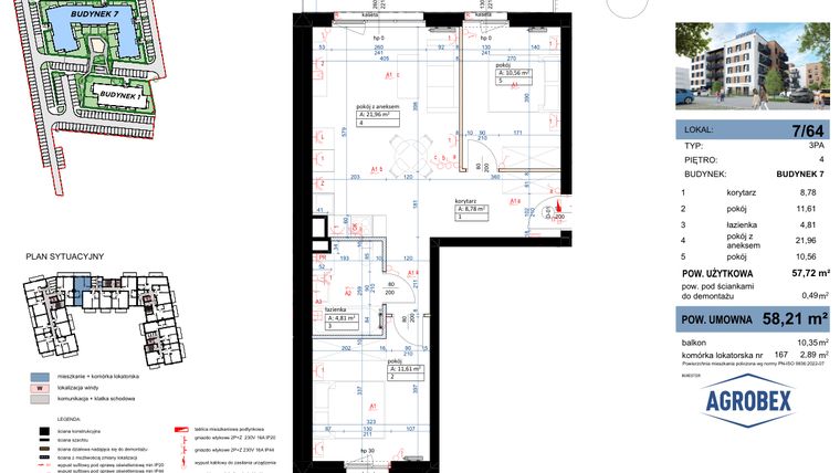 Rzut - Mieszkanie na sprzedaż 3 pokoje o powierzchni 58,21 m² - numer 7/64 w Nove Garby