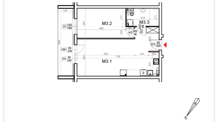 Rzut - Mieszkanie na sprzedaż 2 pokoje o powierzchni 49,07 m² - numer 3 w Malinowa Osiedle Borek