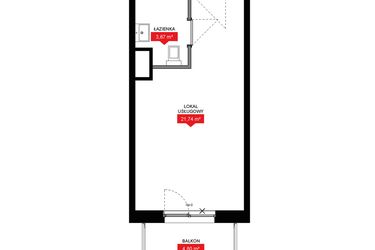 Rzut - Mieszkanie na sprzedaż 1 pokój o powierzchni 25,37 m² - numer A1 051LU w 29L - Apartamenty inwestycyjne