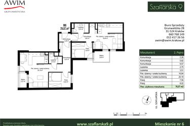 Rzut - Mieszkanie na sprzedaż 3 pokoje o powierzchni 76,57 m² - numer M6 w Szaflarska 9