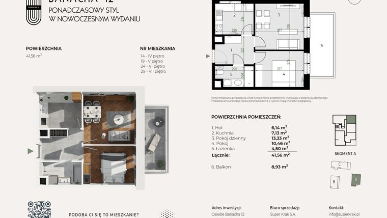 Rzut - Mieszkanie na sprzedaż 2 pokoje o powierzchni 41,56 m² - numer 24 w Banacha 12