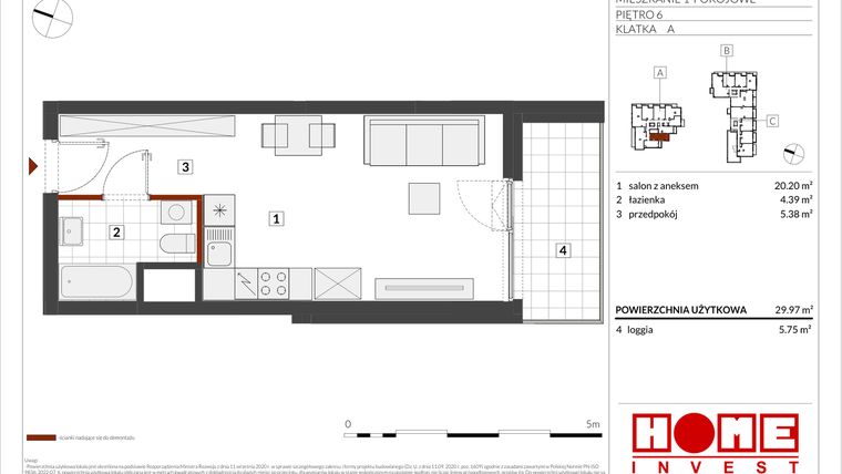 Rzut - Mieszkanie na sprzedaż 1 pokój o powierzchni 29,97 m² - numer B2-A051 w Warszawski Świt etap IX